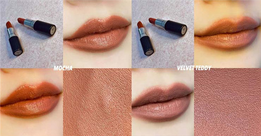 MAC﻿口红最火红的土色试色PK：MOCHA VS VELVET﻿ TEDDY