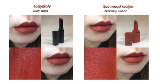 MAC、Tonymoly、3CE三款唇膏砖红唇色使用心得与试色对比