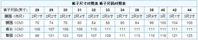 怎么看男士休闲裤尺码表