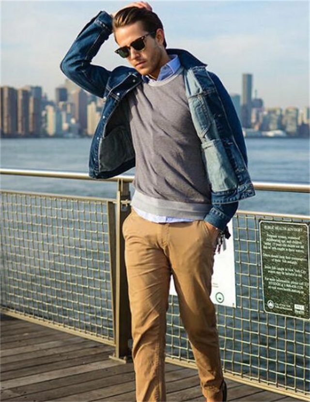 卡其色裤子配什么颜色上衣男
