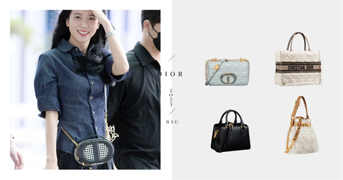 Dior 2023秋冬款迪奥新包推荐，复古蓝Dior Caro、剪羊毛Book Tote，Jisoo率先背上Dior CD Oval千鸟格纹相机包