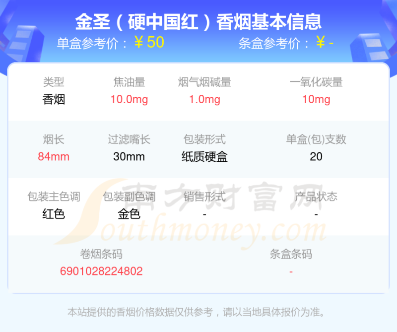 2023年30元到50元左右的金圣香烟都有哪些