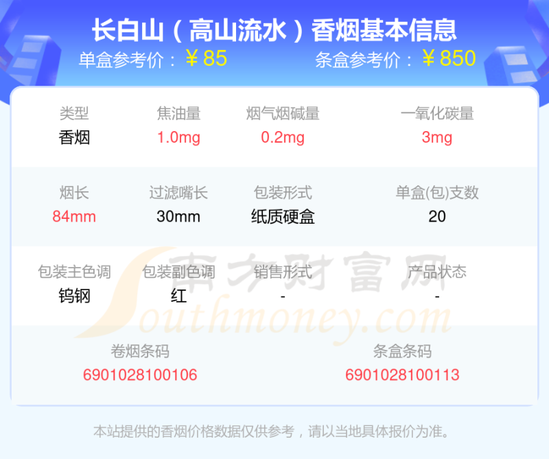 2024长白山香烟50-90元左右的烟一览表