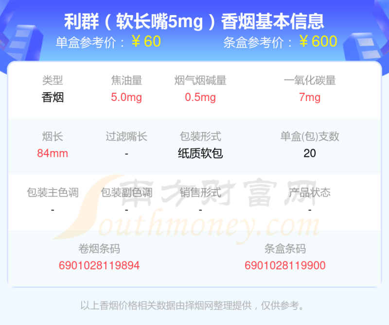 利群香烟四十元至六十元左右的烟2024列表一览