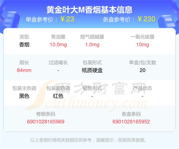 黄金叶大M香烟价格2024多少一包