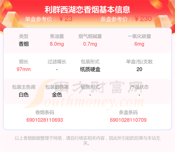 2025年利群西湖恋香烟价格表一览